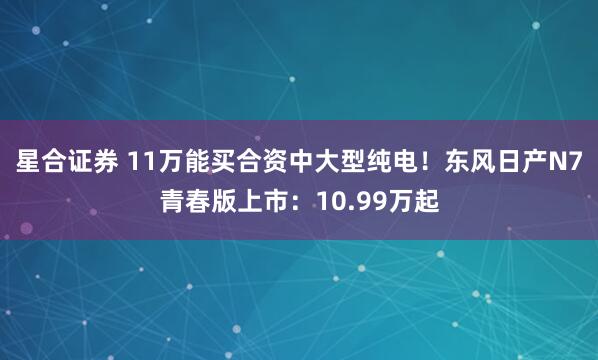 星合证券 11万能买合资中大型纯电！东风日产N7青春版上市：10.99万起